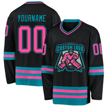 Load image into Gallery viewer, Custom Black Pink-Teal Hockey Jersey