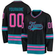 Load image into Gallery viewer, Custom Black Pink-Teal Hockey Jersey