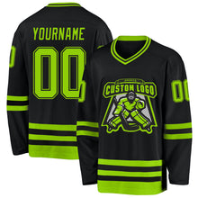 Load image into Gallery viewer, Custom Black Neon Green Hockey Jersey