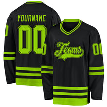Load image into Gallery viewer, Custom Black Neon Green Hockey Jersey