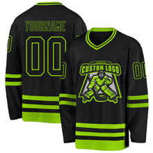 Load image into Gallery viewer, Custom Black Neon Green Hockey Jersey