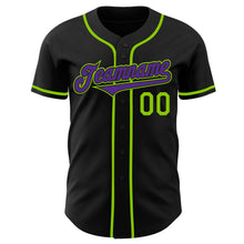 Load image into Gallery viewer, Custom Black Purple-Neon Green Authentic Baseball Jersey