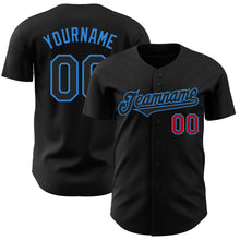 Load image into Gallery viewer, Custom Black Electric Blue-Red Authentic Baseball Jersey