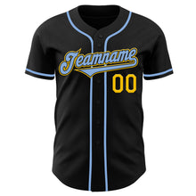 Load image into Gallery viewer, Custom Black Light Blue-Yellow Authentic Baseball Jersey