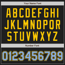 Load image into Gallery viewer, Custom Black Light Blue-Yellow Authentic Baseball Jersey