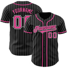 Load image into Gallery viewer, Custom Black White Pinstripe Pink Authentic Baseball Jersey