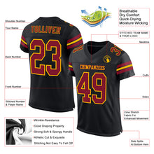 Load image into Gallery viewer, Custom Black Crimson-Gold Mesh Authentic Football Jersey