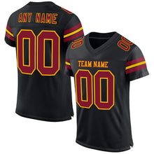 Load image into Gallery viewer, Custom Black Crimson-Gold Mesh Authentic Football Jersey