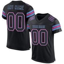 Load image into Gallery viewer, Custom Black Light Blue-Pink Mesh Authentic Football Jersey