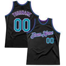 Load image into Gallery viewer, Custom Black Teal-Purple Authentic Throwback Basketball Jersey