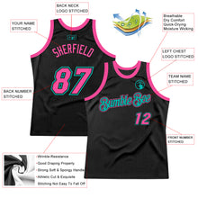 Load image into Gallery viewer, Custom Black Pink-Aqua Authentic Throwback Basketball Jersey
