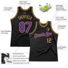 Load image into Gallery viewer, Custom Black Purple-Old Gold Authentic Throwback Basketball Jersey