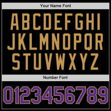Load image into Gallery viewer, Custom Black Purple-Old Gold Authentic Throwback Basketball Jersey