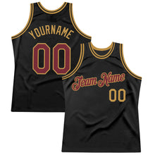Load image into Gallery viewer, Custom Black Burgundy-Old Gold Authentic Throwback Basketball Jersey