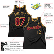 Load image into Gallery viewer, Custom Black Maroon-Old Gold Authentic Throwback Basketball Jersey
