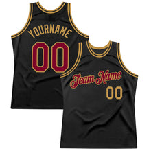 Load image into Gallery viewer, Custom Black Maroon-Old Gold Authentic Throwback Basketball Jersey