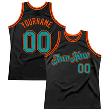 Load image into Gallery viewer, Custom Black Teal-Orange Authentic Throwback Basketball Jersey