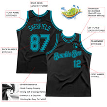 Load image into Gallery viewer, Custom Black Teal Authentic Throwback Basketball Jersey