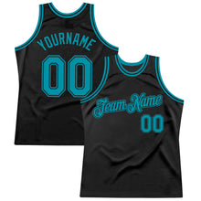Load image into Gallery viewer, Custom Black Teal Authentic Throwback Basketball Jersey