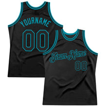 Load image into Gallery viewer, Custom Black Teal Authentic Throwback Basketball Jersey