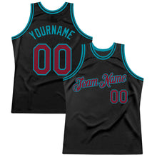 Load image into Gallery viewer, Custom Black Crimson-Teal Authentic Throwback Basketball Jersey