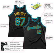 Load image into Gallery viewer, Custom Black Teal-Gold Authentic Throwback Basketball Jersey