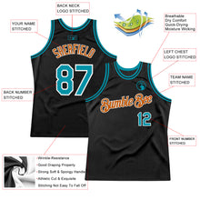 Load image into Gallery viewer, Custom Black Teal-Texas Orange Authentic Throwback Basketball Jersey