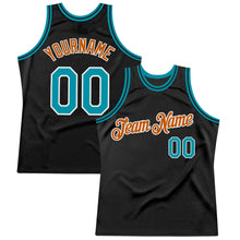 Load image into Gallery viewer, Custom Black Teal-Texas Orange Authentic Throwback Basketball Jersey