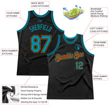 Load image into Gallery viewer, Custom Black Teal-Texas Orange Authentic Throwback Basketball Jersey