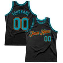 Load image into Gallery viewer, Custom Black Teal-Texas Orange Authentic Throwback Basketball Jersey