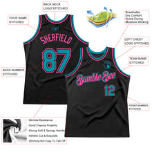 Load image into Gallery viewer, Custom Black Teal-Pink Authentic Throwback Basketball Jersey