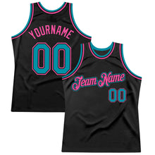 Load image into Gallery viewer, Custom Black Teal-Pink Authentic Throwback Basketball Jersey