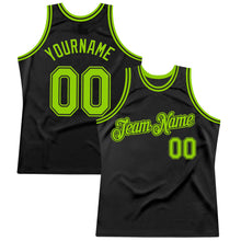 Load image into Gallery viewer, Custom Black Neon Green Authentic Throwback Basketball Jersey