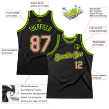 Load image into Gallery viewer, Custom Black Medium Pink-Neon Green Authentic Throwback Basketball Jersey