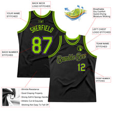 Load image into Gallery viewer, Custom Black Neon Green-Purple Authentic Throwback Basketball Jersey