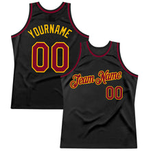 Load image into Gallery viewer, Custom Black Maroon-Gold Authentic Throwback Basketball Jersey