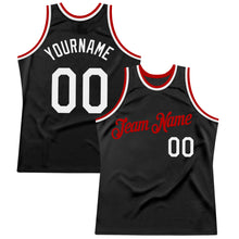 Load image into Gallery viewer, Custom Black White-Red Authentic Throwback Basketball Jersey