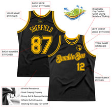 Load image into Gallery viewer, Custom Black Gold Authentic Throwback Basketball Jersey