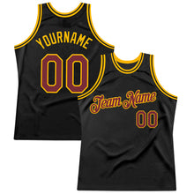Load image into Gallery viewer, Custom Black Burgundy-Gold Authentic Throwback Basketball Jersey