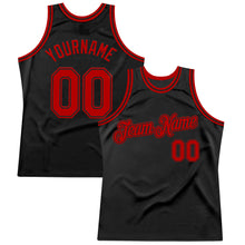 Load image into Gallery viewer, Custom Black Red Authentic Throwback Basketball Jersey