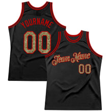Load image into Gallery viewer, Custom Black Camo-Red Authentic Throwback Basketball Jersey