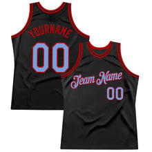 Load image into Gallery viewer, Custom Black Light Blue-Red Authentic Throwback Basketball Jersey