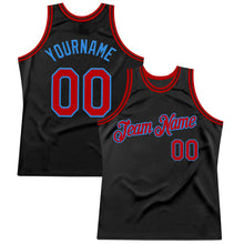 Load image into Gallery viewer, Custom Black Red-Powder Blue Authentic Throwback Basketball Jersey