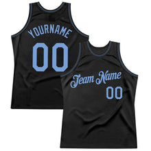 Load image into Gallery viewer, Custom Black Light Blue Authentic Throwback Basketball Jersey