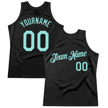 Load image into Gallery viewer, Custom Black Ice Blue Authentic Throwback Basketball Jersey