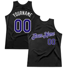 Load image into Gallery viewer, Custom Black Dark Purple-White Authentic Throwback Basketball Jersey