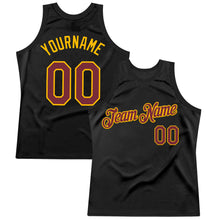 Load image into Gallery viewer, Custom Black Burgundy-Gold Authentic Throwback Basketball Jersey