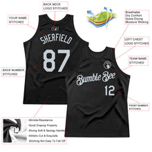 Load image into Gallery viewer, Custom Black Silver Authentic Throwback Basketball Jersey