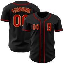 Load image into Gallery viewer, Custom Black Red-Old Gold Authentic Baseball Jersey