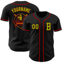 Load image into Gallery viewer, Custom Black Neon Green-Red Authentic Baseball Jersey